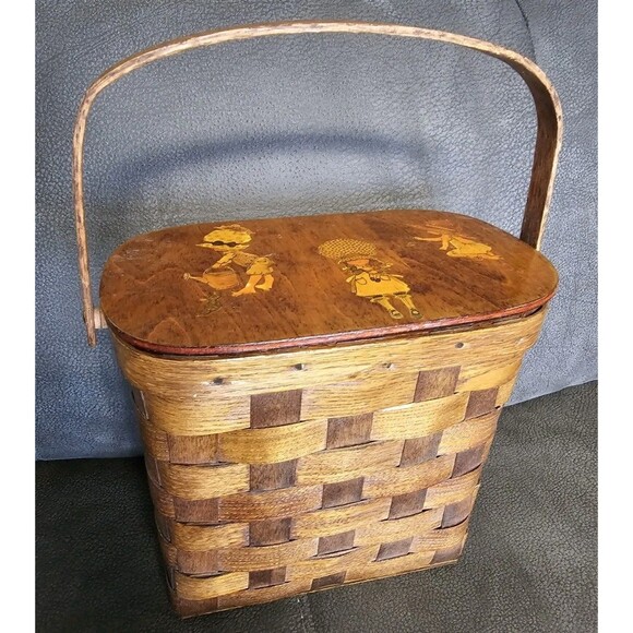 Other - Decoupage Holly Hobbie Wood Basket Purse Vintage Lined with Colorful Fabric